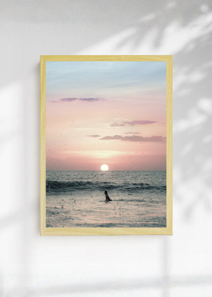 Cuadro Decorativo Playa, Atardecer Surfista Silueta