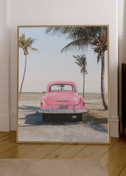 Cuadro Decorativo Playa, Auto Rosa Palmeras