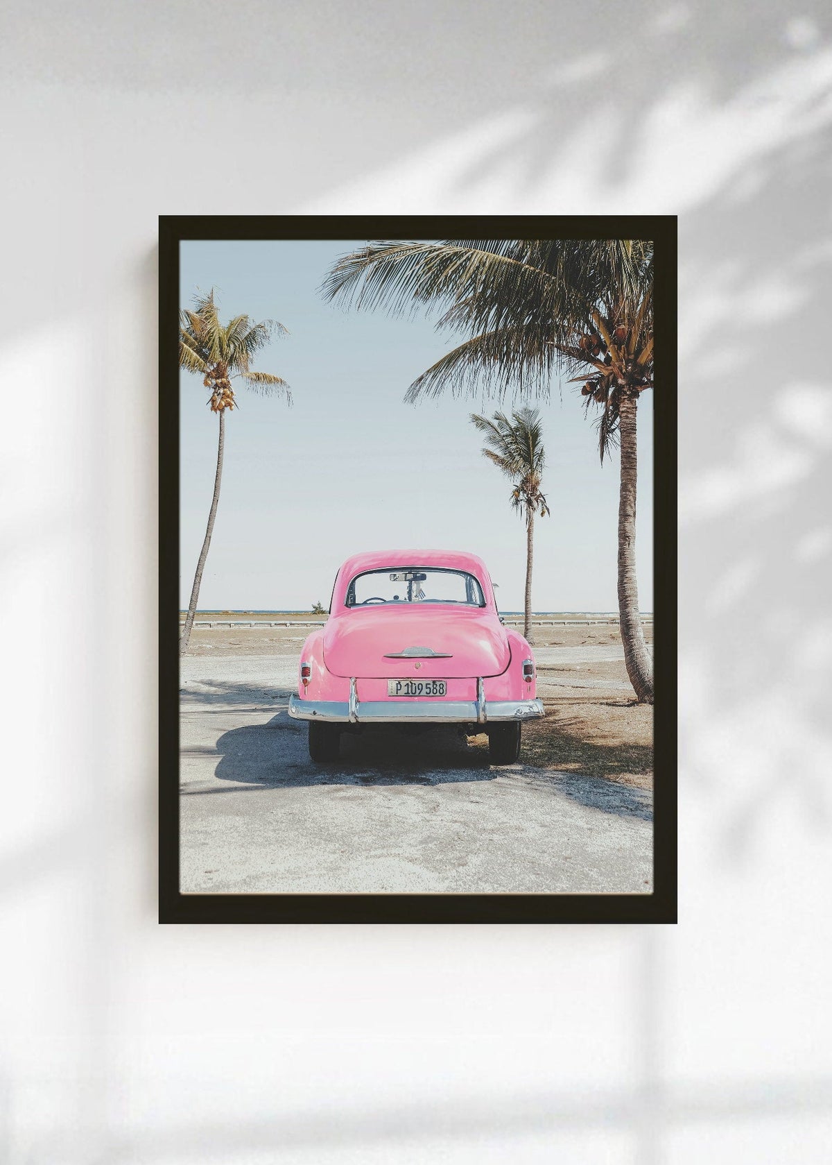 Cuadro Decorativo Playa, Auto Rosa Palmeras