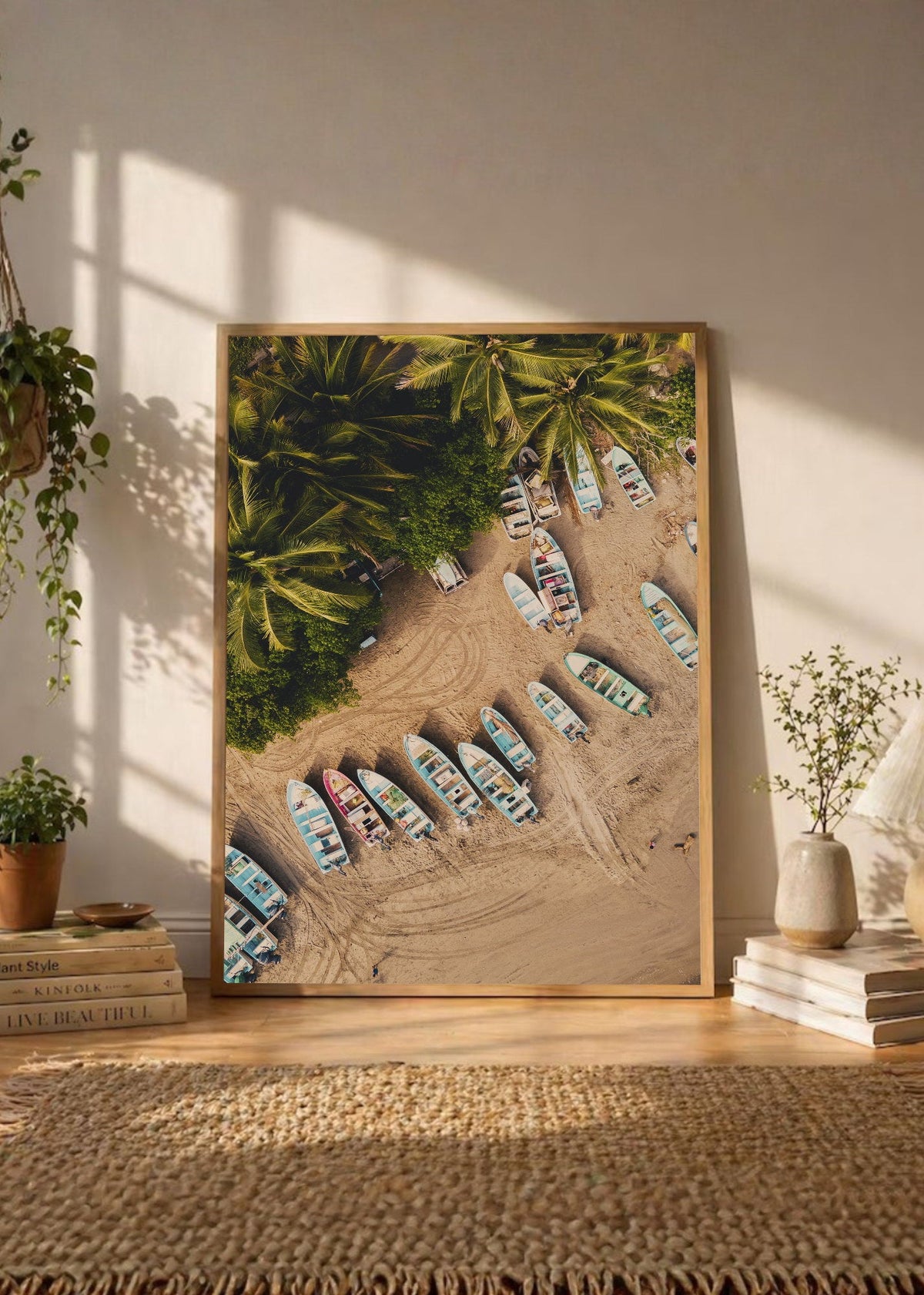 Cuadro Decorativo Playa, Botes Arena Palmeras