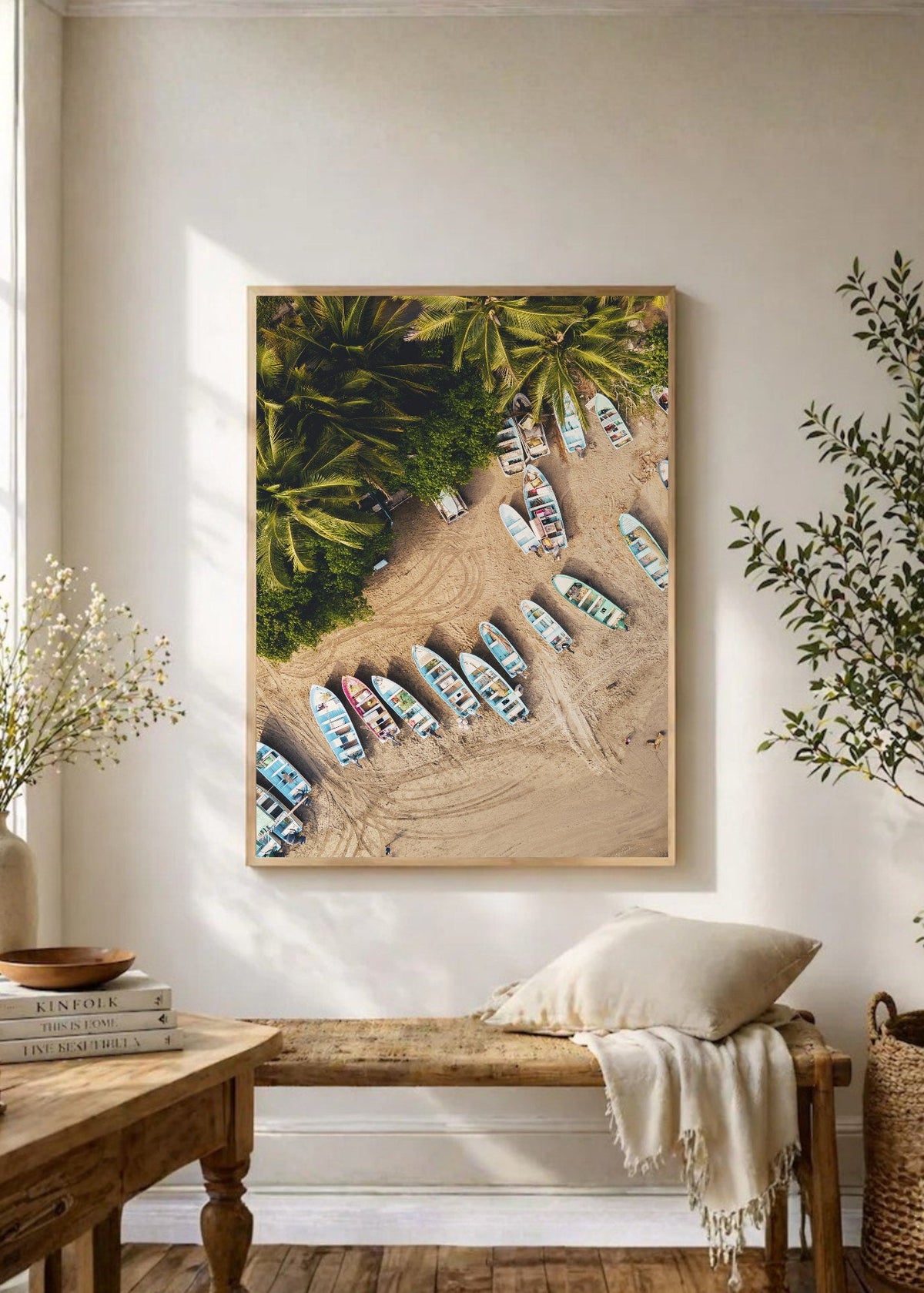 Cuadro Decorativo Playa, Botes Arena Palmeras