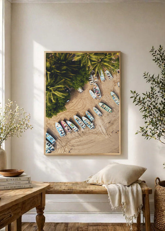 Cuadro Decorativo Playa, Botes Arena Palmeras