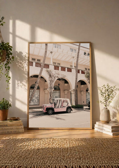 Cuadro Decorativo Playa, Buggy Rosa Arcadas