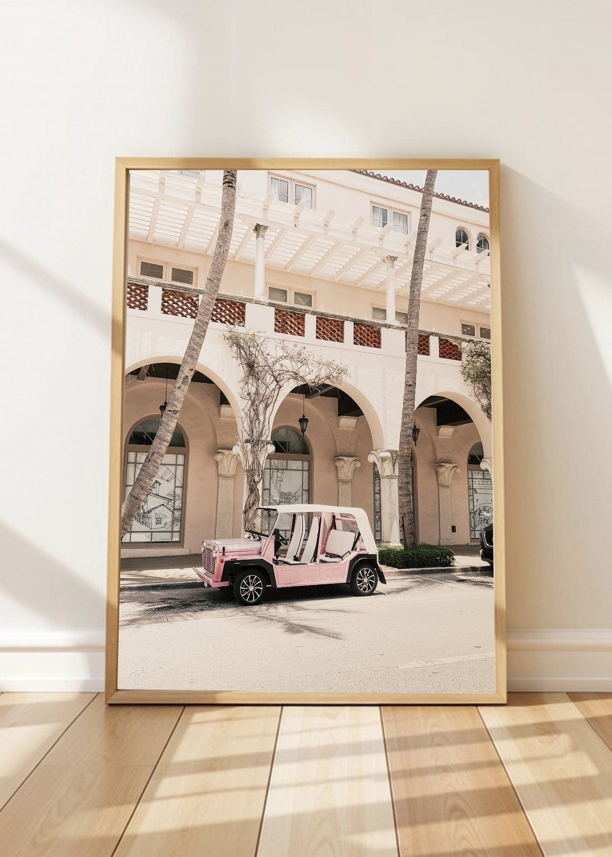 Cuadro Decorativo Playa, Buggy Rosa Arcadas
