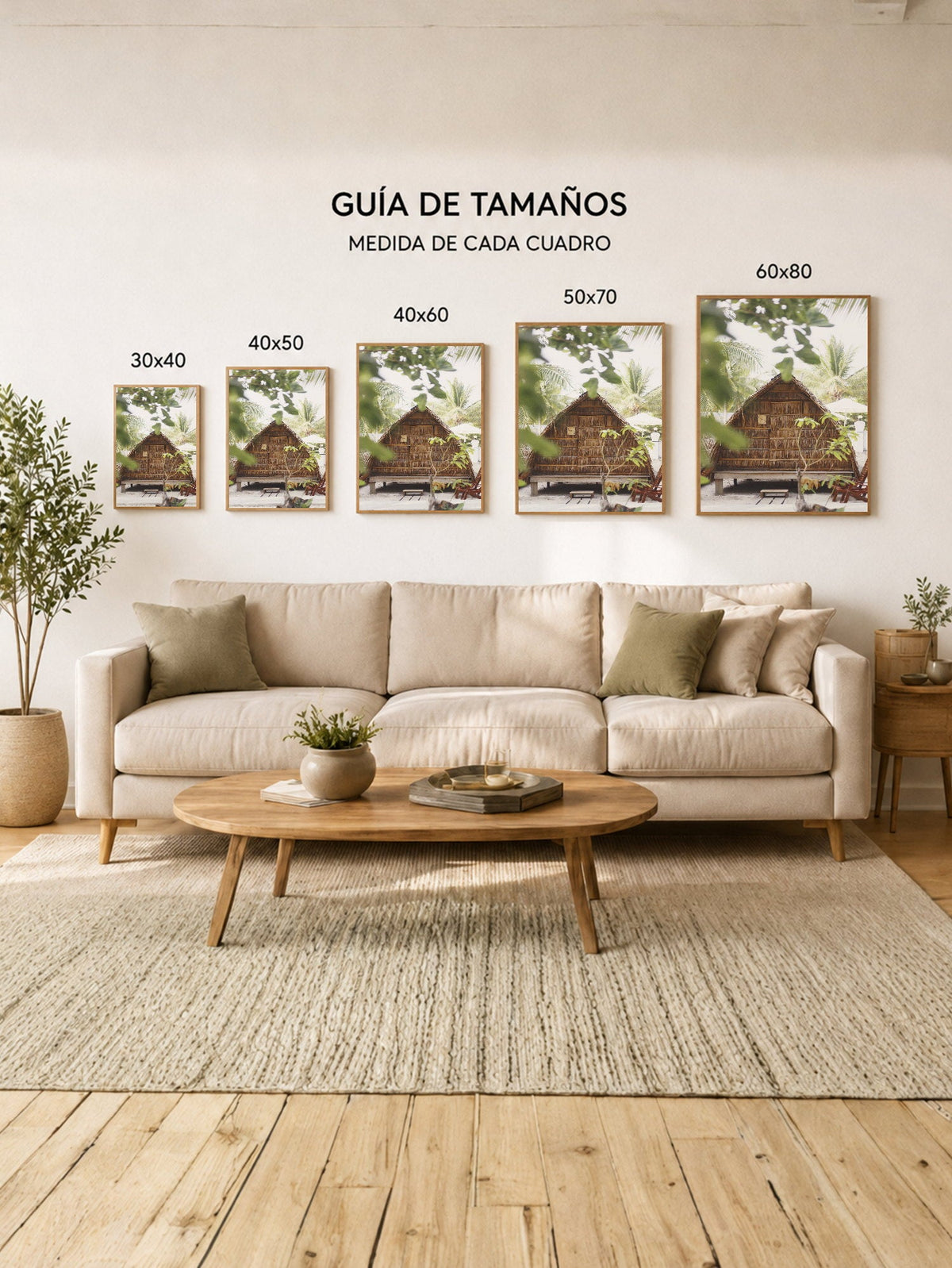 Cuadro Decorativo Playa, Cabaña Madera Palmeras