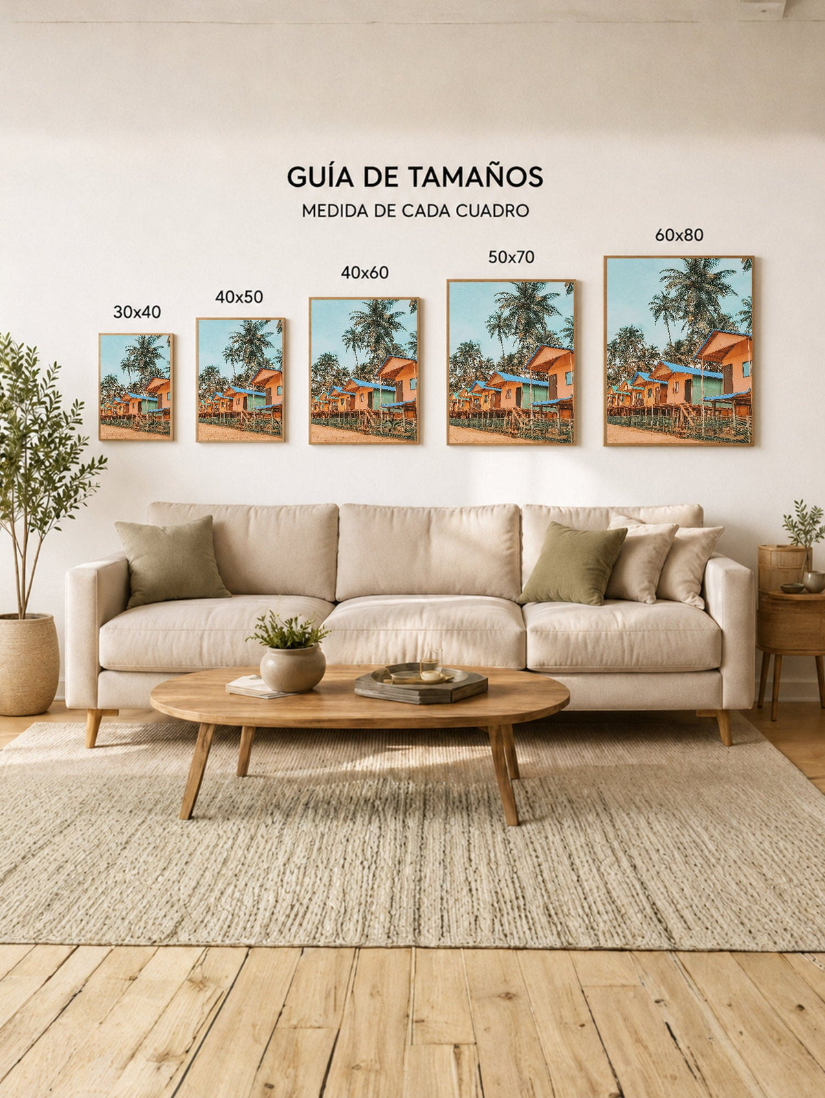 Cuadro Decorativo Playa, Cabañas Palafito Palmeras