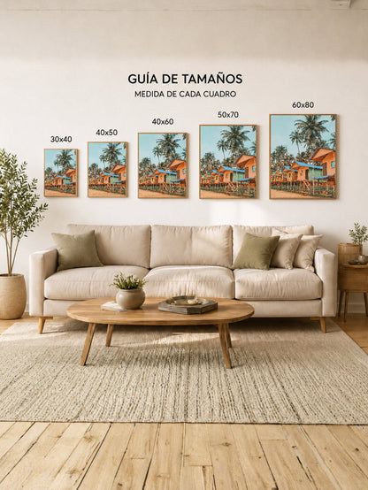 Cuadro Decorativo Playa, Cabañas Palafito Palmeras