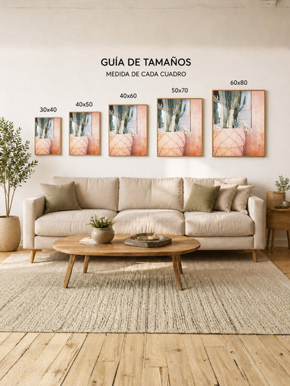 Cuadro Decorativo Playa, Cactus Pared Rosa