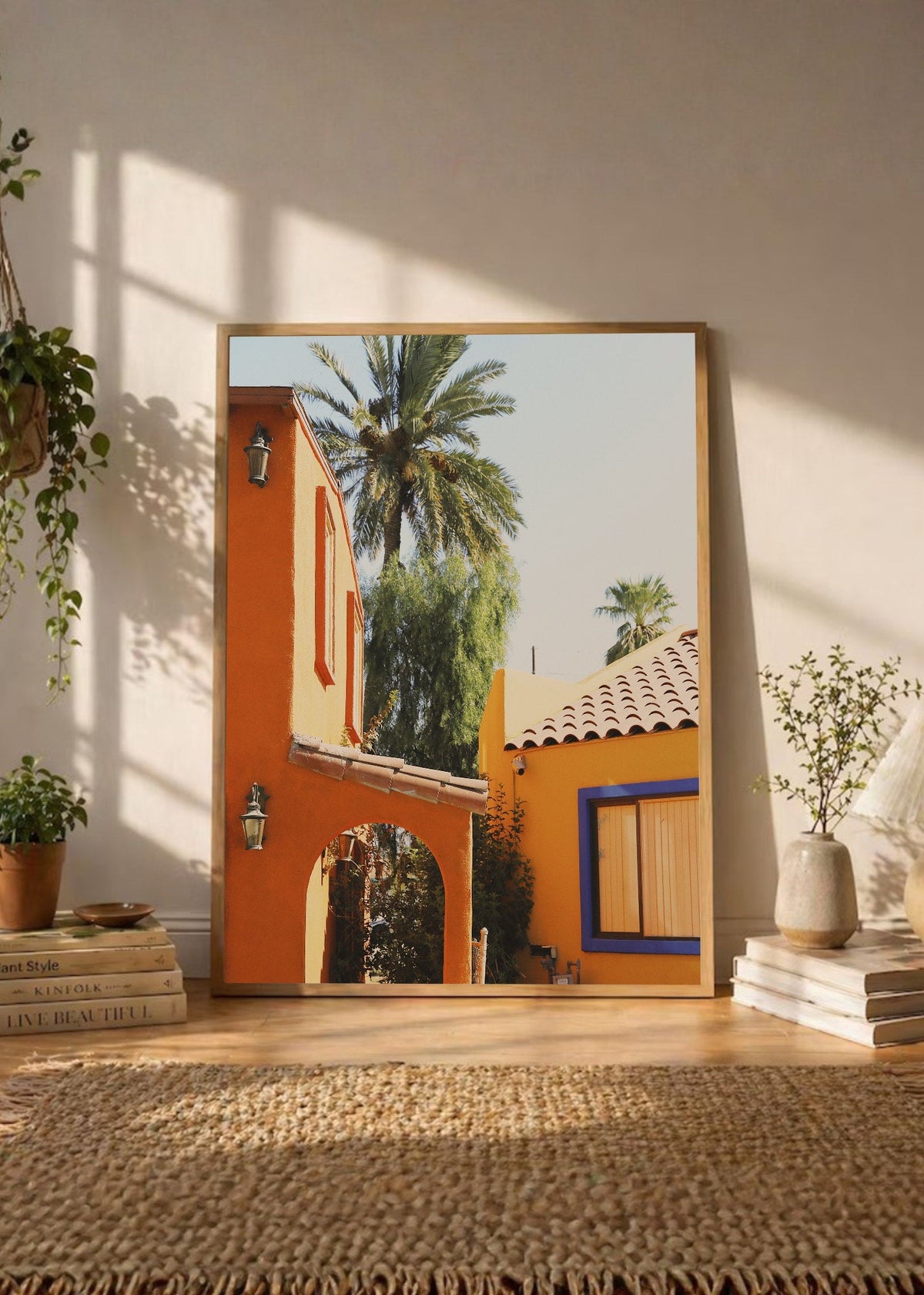 Cuadro Decorativo Playa, Casa Naranja Palmeras