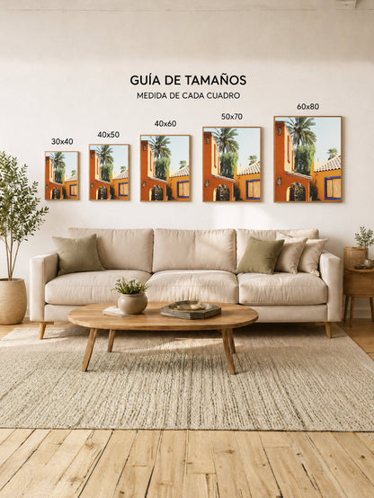Cuadro Decorativo Playa, Casa Naranja Palmeras
