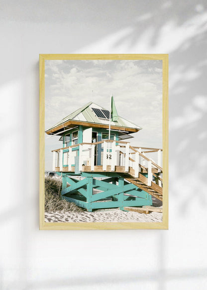 Cuadro Decorativo Playa, Casilla Guardavidas Verde