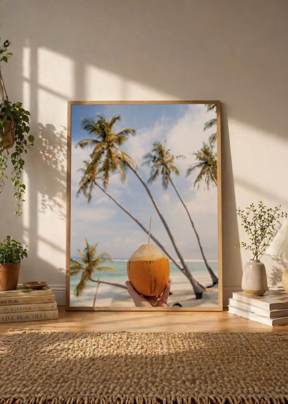 Cuadro Decorativo Playa, Coco Bebida Palmeras
