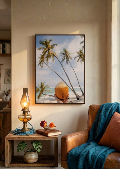 Cuadro Decorativo Playa, Coco Bebida Palmeras