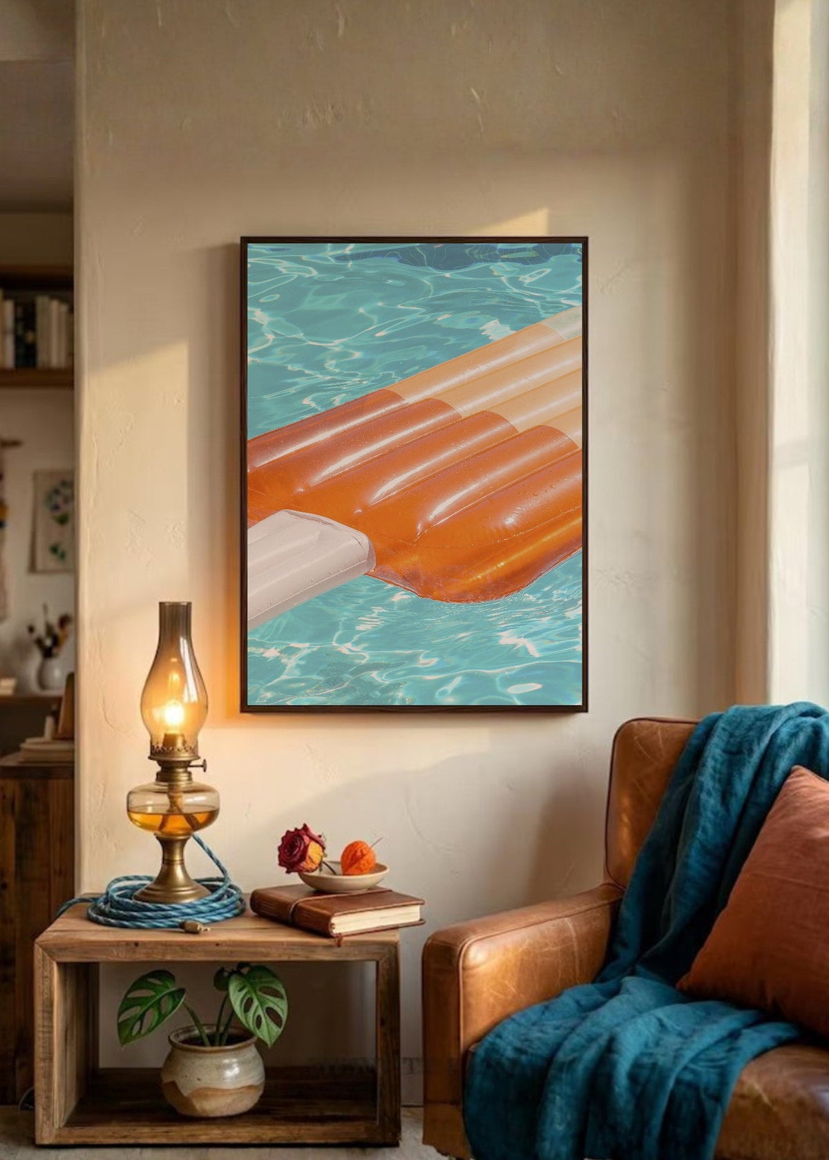 Cuadro Decorativo Playa, Colchoneta Naranja Pileta
