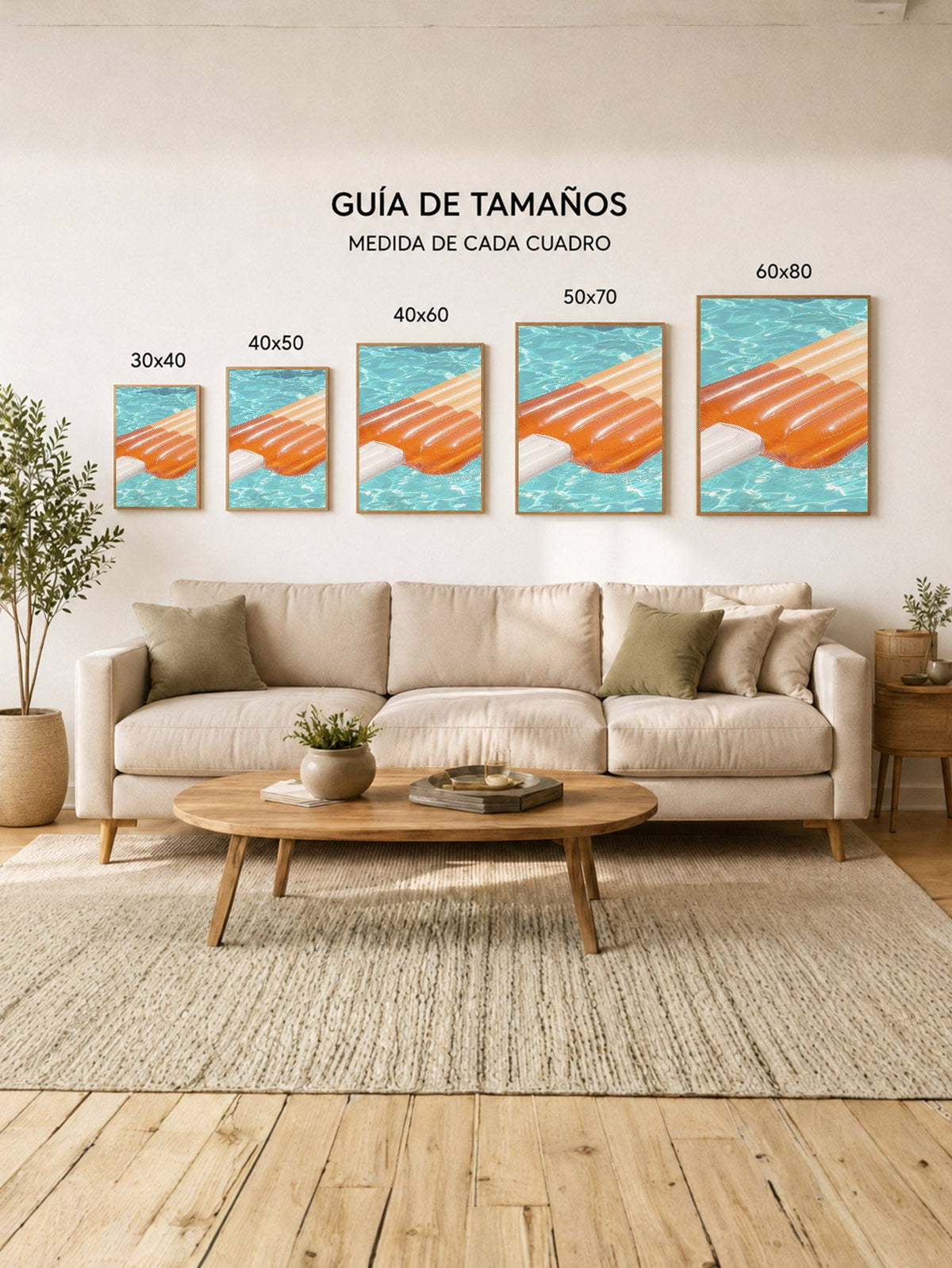 Cuadro Decorativo Playa, Colchoneta Naranja Pileta