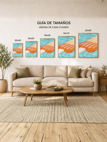 Cuadro Decorativo Playa, Colchoneta Naranja Pileta