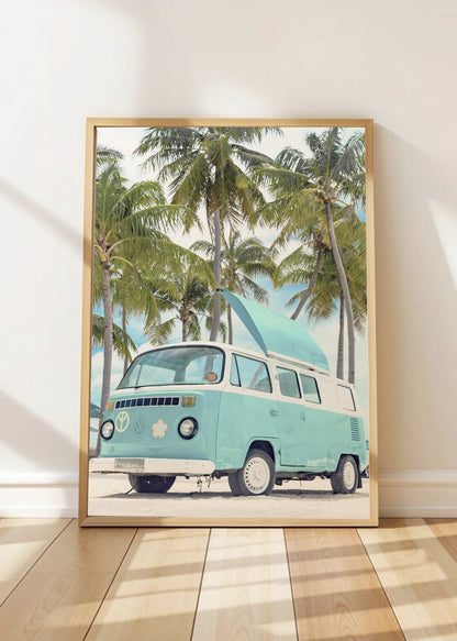 Cuadro Decorativo Playa, Combi Celeste Palmeras