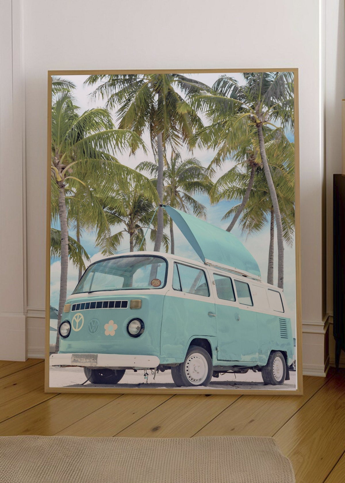 Cuadro Decorativo Playa, Combi Celeste Palmeras