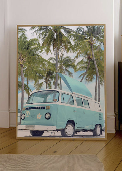 Cuadro Decorativo Playa, Combi Celeste Palmeras