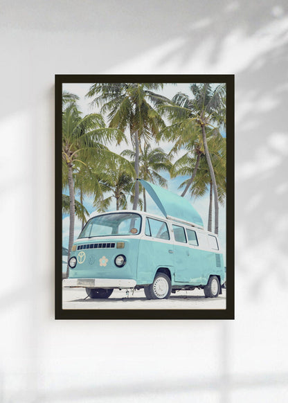 Cuadro Decorativo Playa, Combi Celeste Palmeras