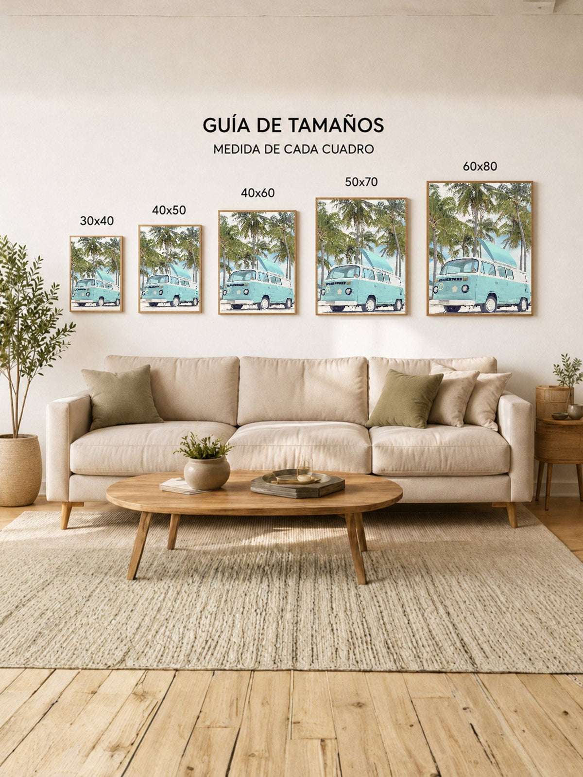 Cuadro Decorativo Playa, Combi Celeste Palmeras