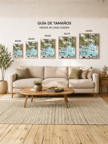 Cuadro Decorativo Playa, Combi Celeste Palmeras