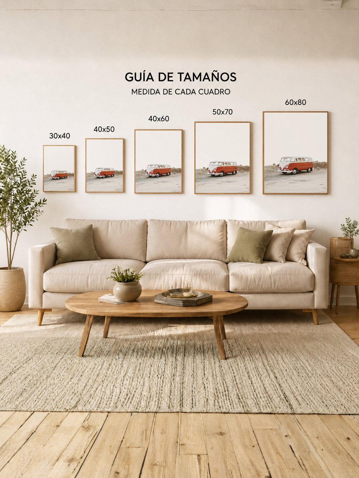 Cuadro Decorativo Playa, Combi Naranja Minimal