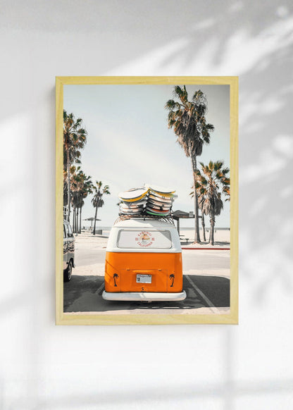 Cuadro Decorativo Playa, Combi Naranja Palmeras