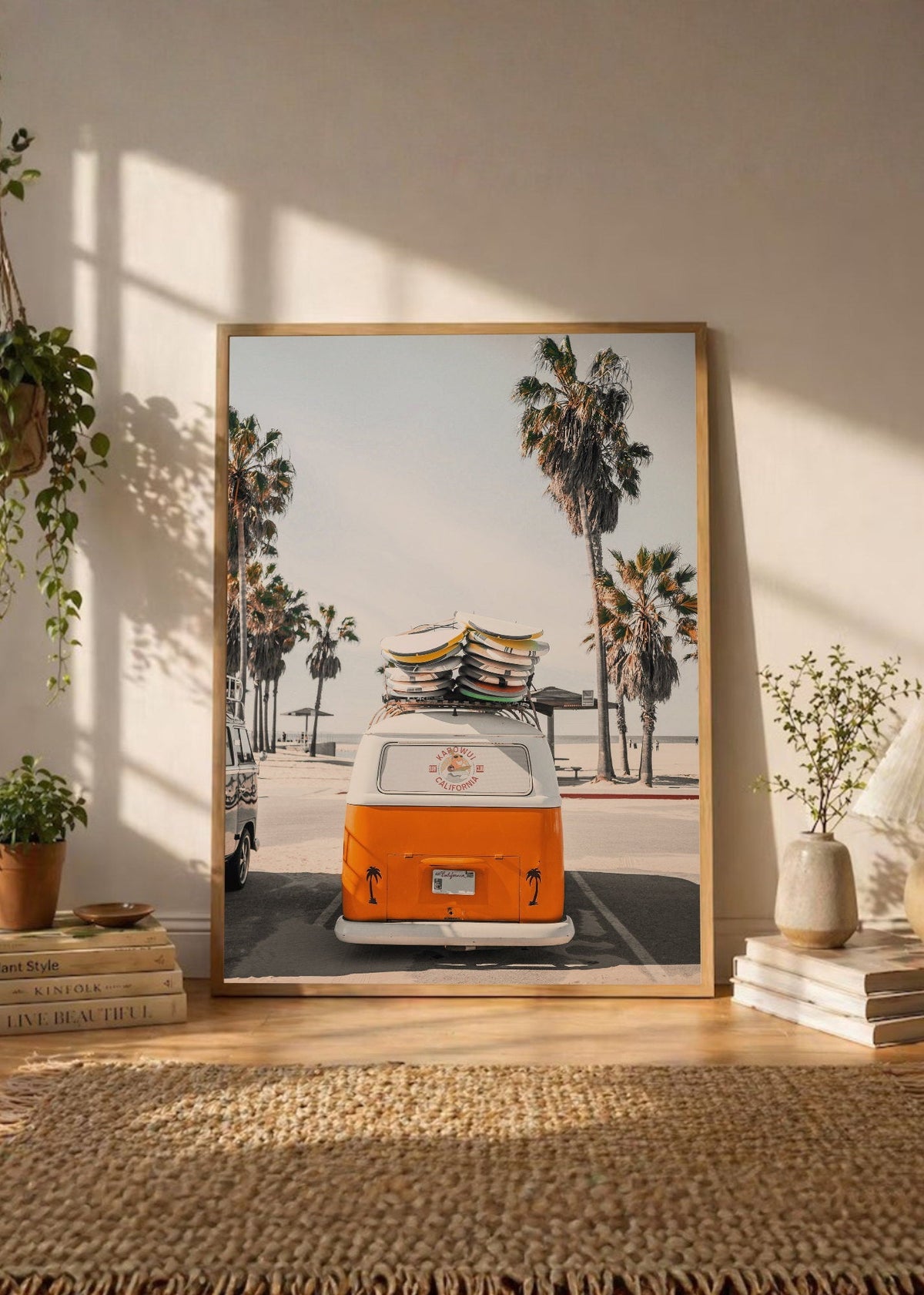 Cuadro Decorativo Playa, Combi Naranja Palmeras