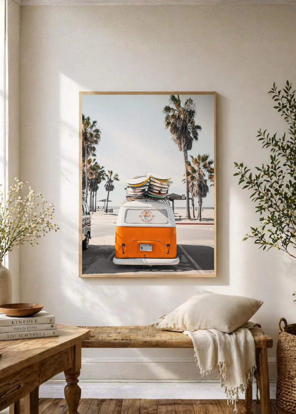 Cuadro Decorativo Playa, Combi Naranja Palmeras