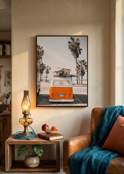 Cuadro Decorativo Playa, Combi Naranja Palmeras