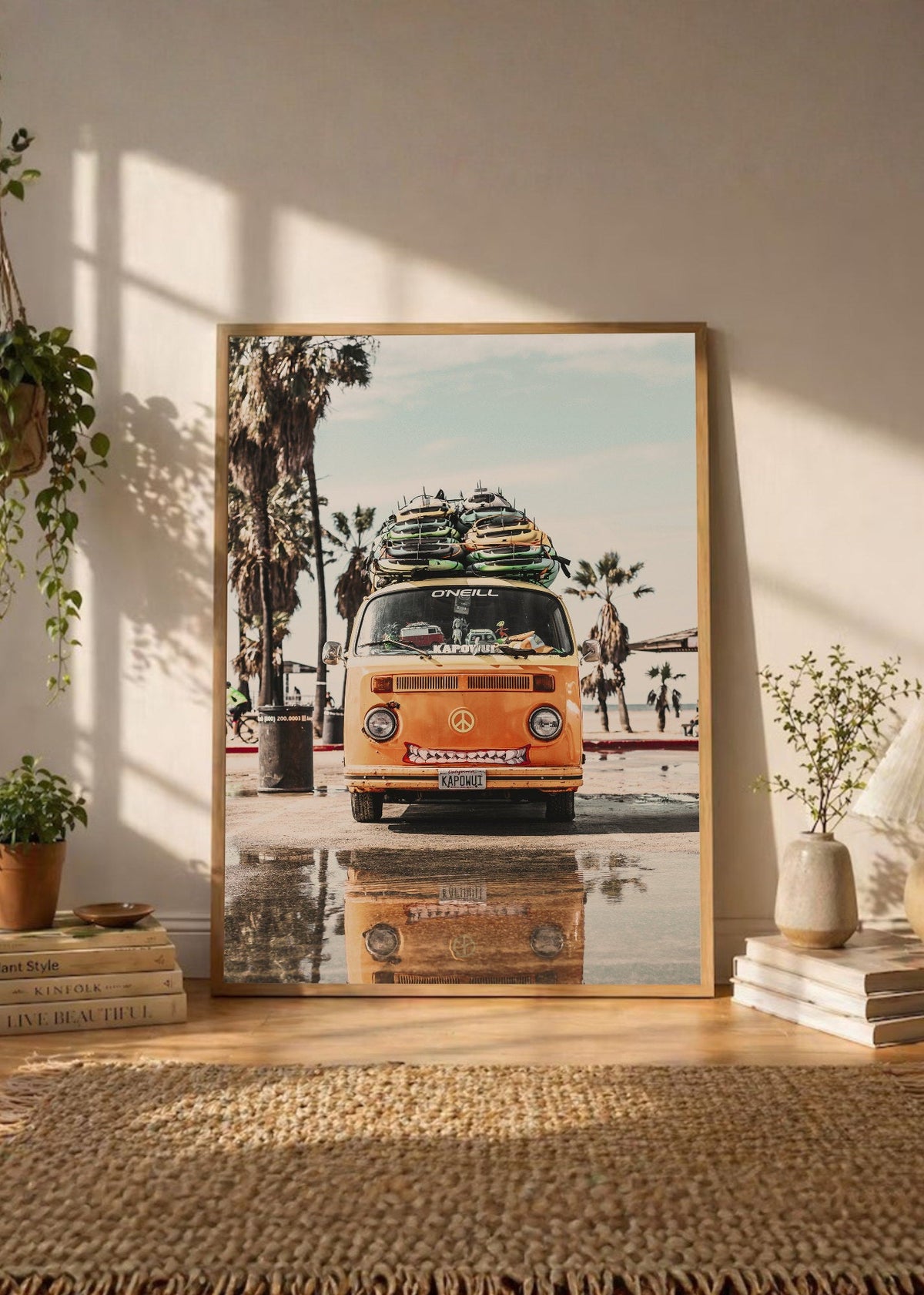 Cuadro Decorativo Playa, Combi Naranja Tablas