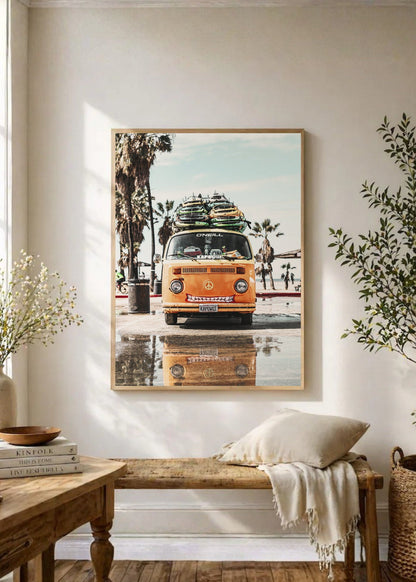 Cuadro Decorativo Playa, Combi Naranja Tablas