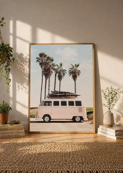 Cuadro Decorativo Playa, Combi Rosa Tablas