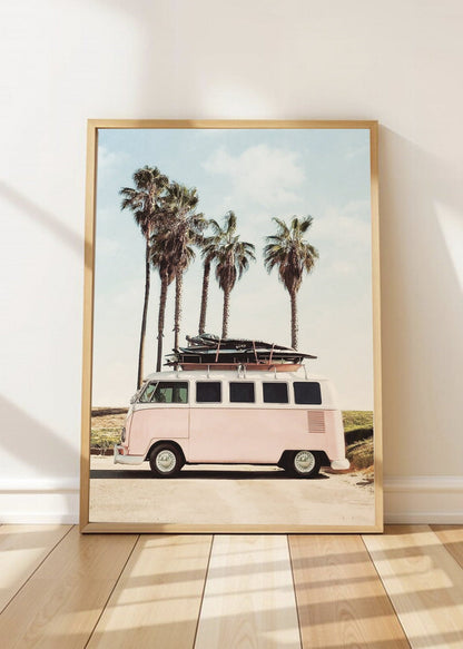Cuadro Decorativo Playa, Combi Rosa Tablas