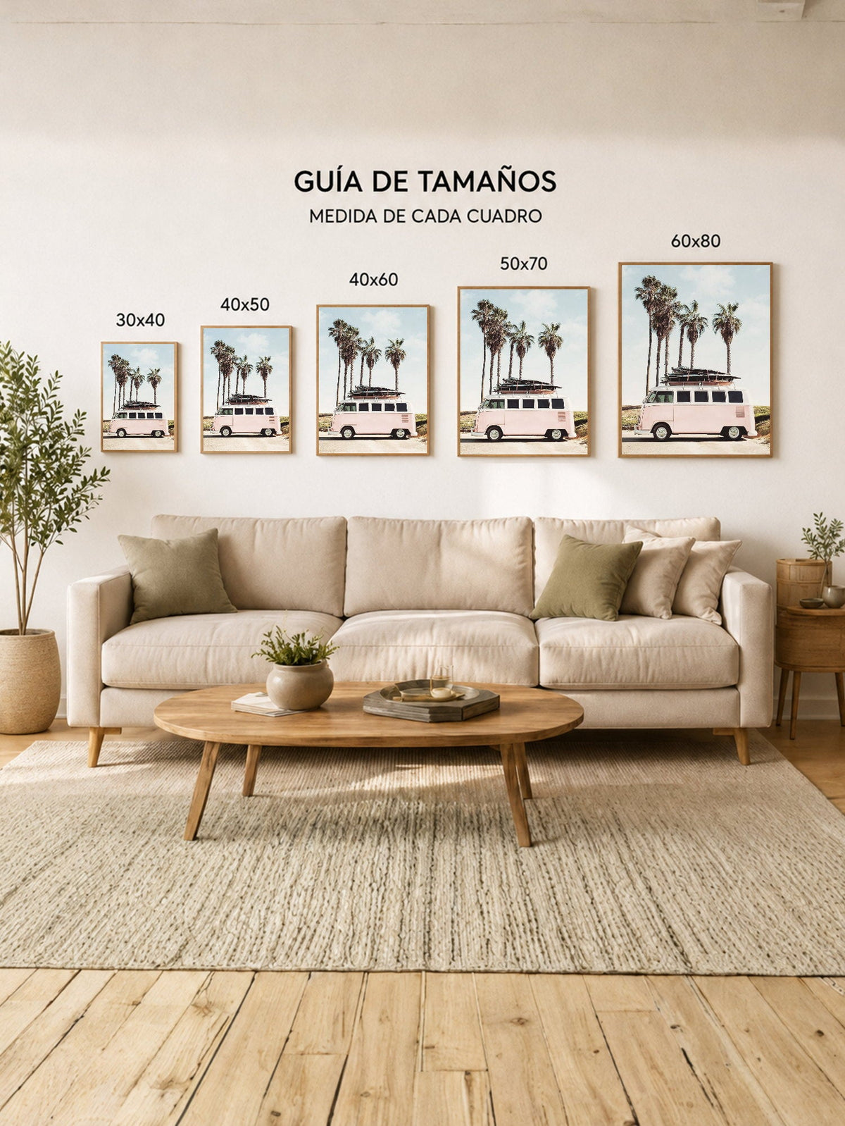 Cuadro Decorativo Playa, Combi Rosa Tablas