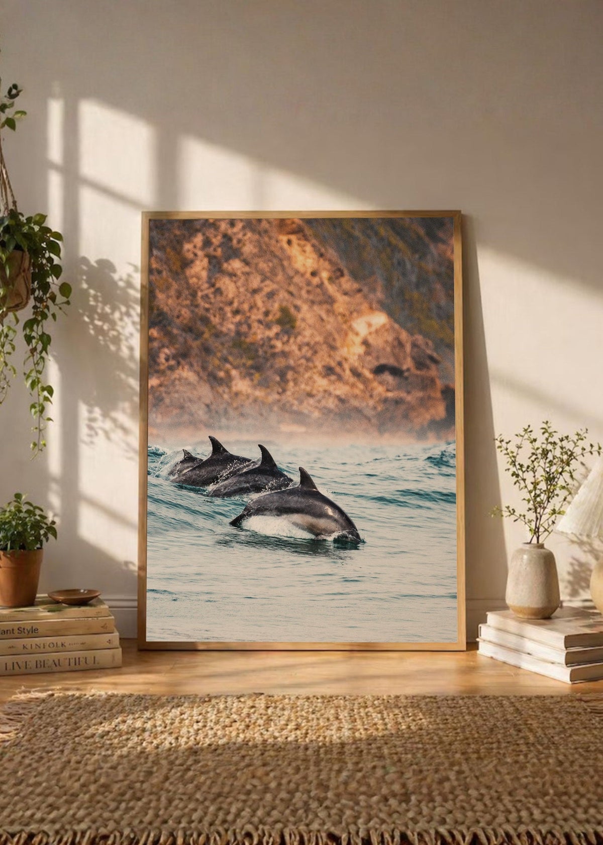 Cuadro Decorativo Playa, Delfines Saltando Mar