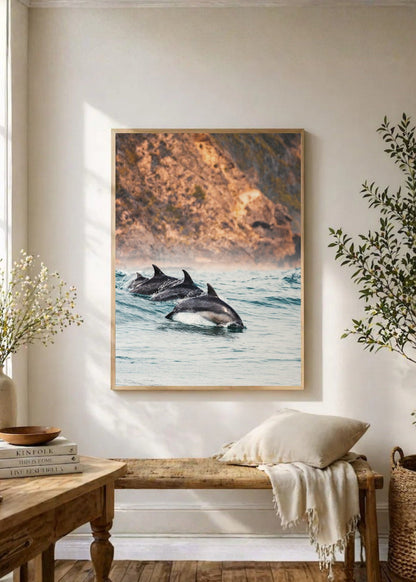 Cuadro Decorativo Playa, Delfines Saltando Mar