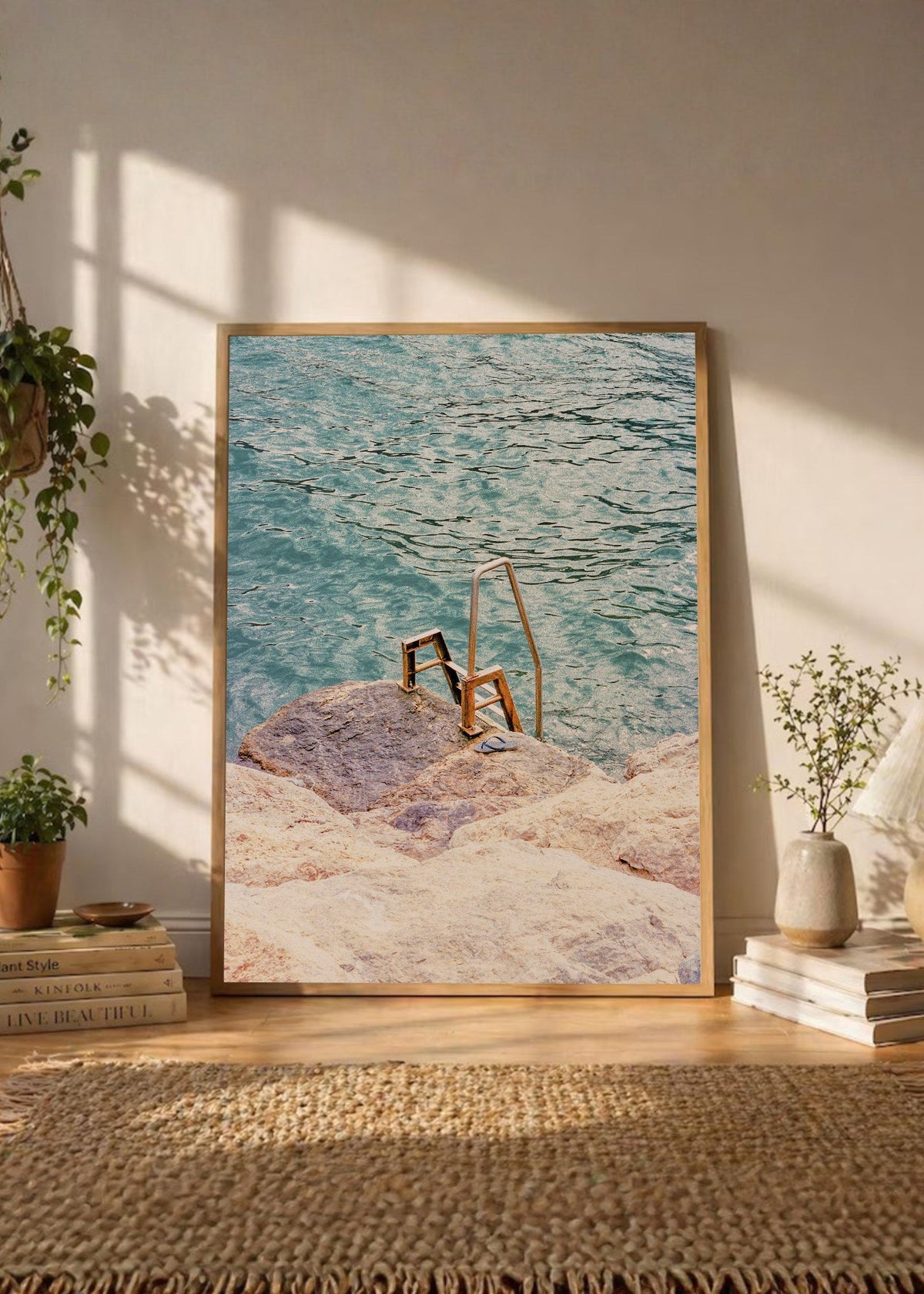 Cuadro Decorativo Playa, Escalera Pileta Roca