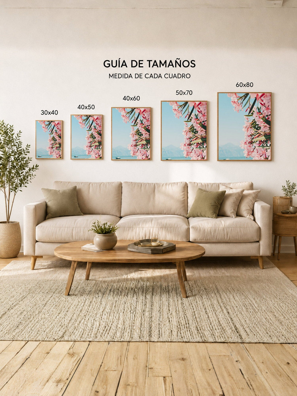 Cuadro Decorativo Playa, Flores Rosas Mar