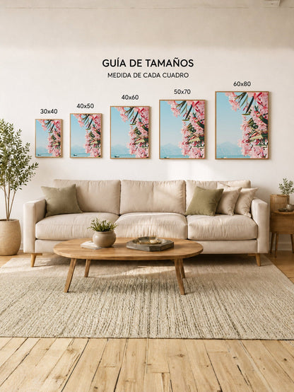 Cuadro Decorativo Playa, Flores Rosas Mar