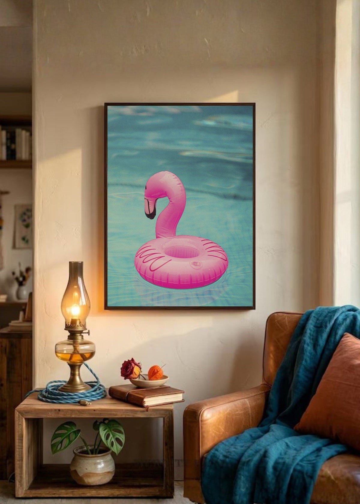 Cuadro Decorativo Playa, Flotador Flamenco Rosa