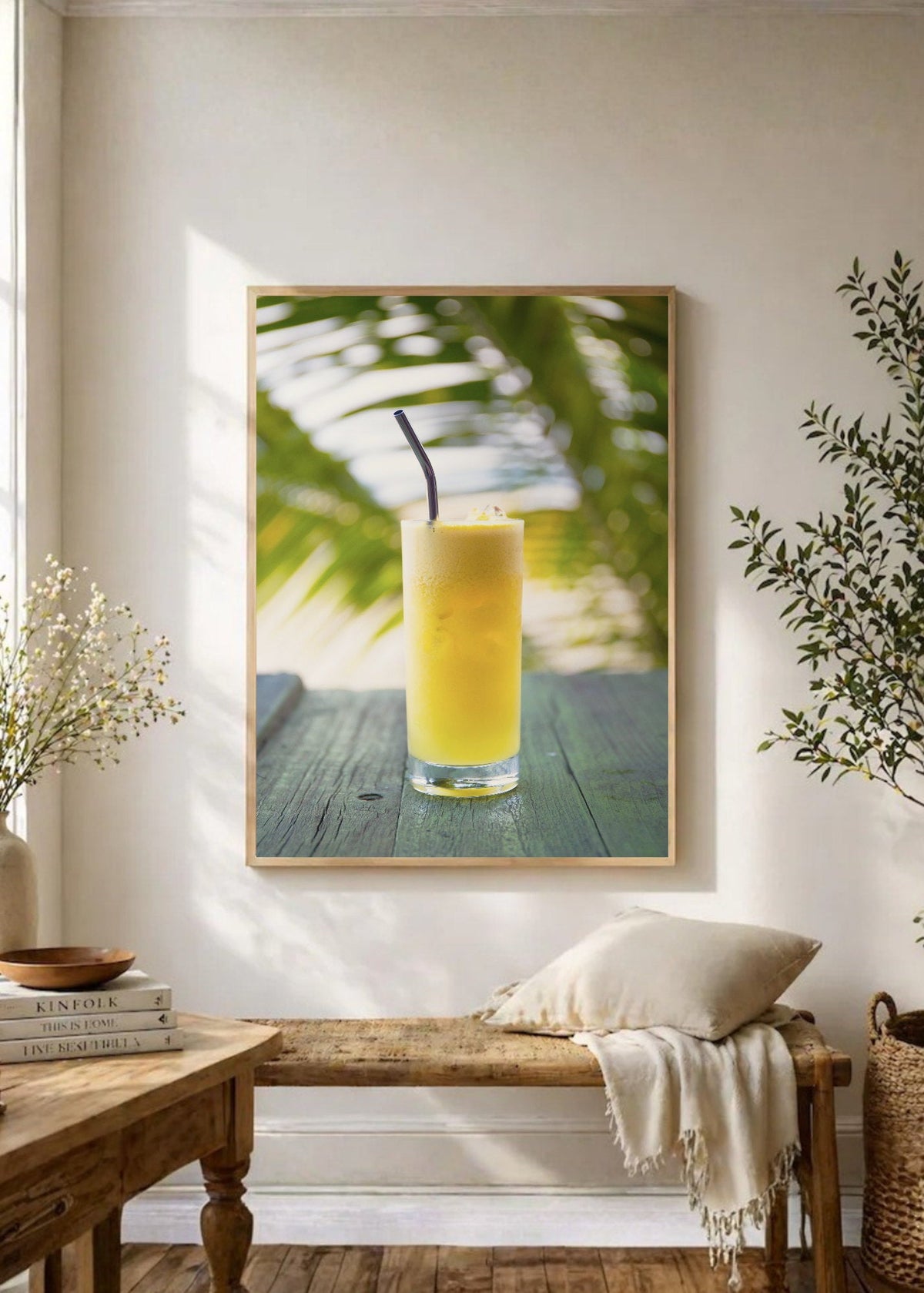 Cuadro Decorativo Playa, Jugo Amarillo Palmera