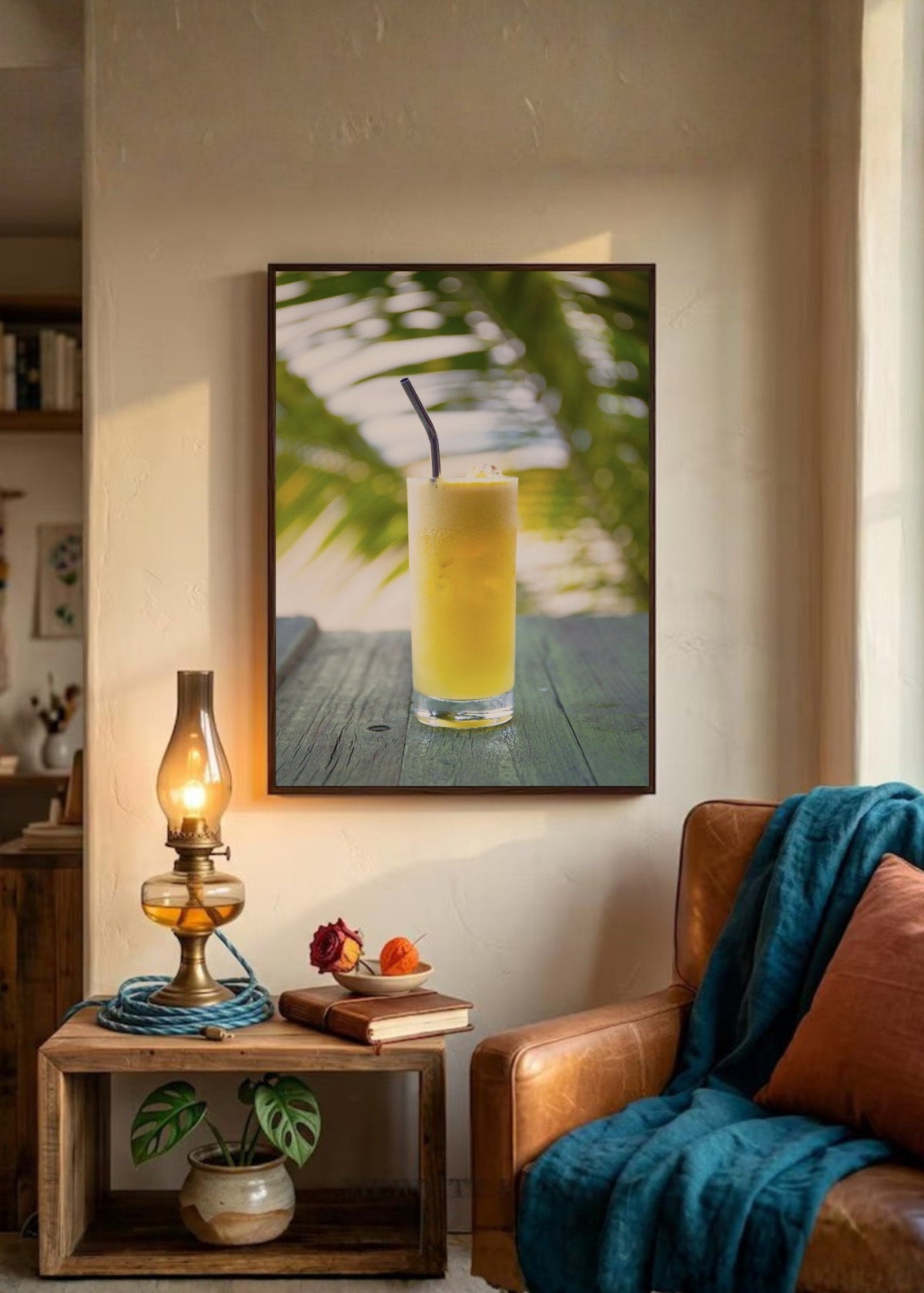 Cuadro Decorativo Playa, Jugo Amarillo Palmera
