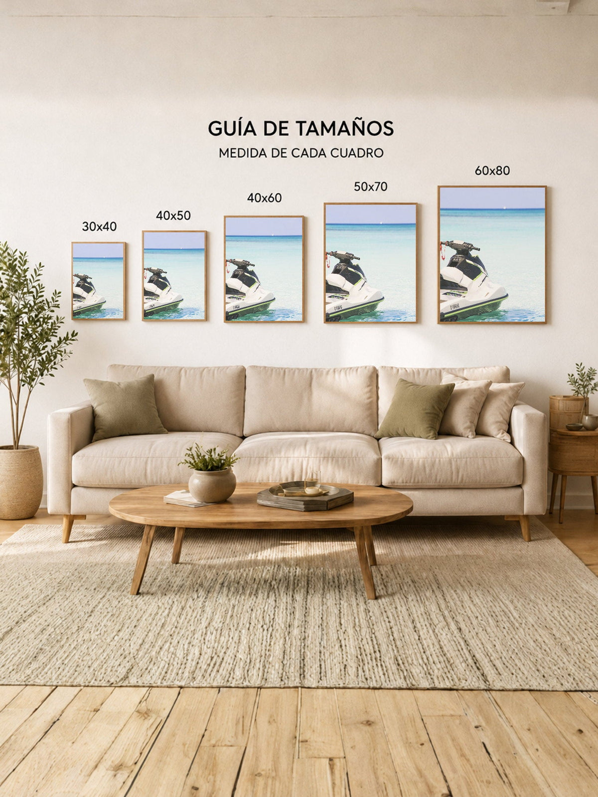 Cuadro Decorativo Playa, Moto Agua Celeste