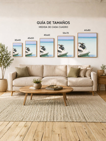 Cuadro Decorativo Playa, Moto Agua Celeste