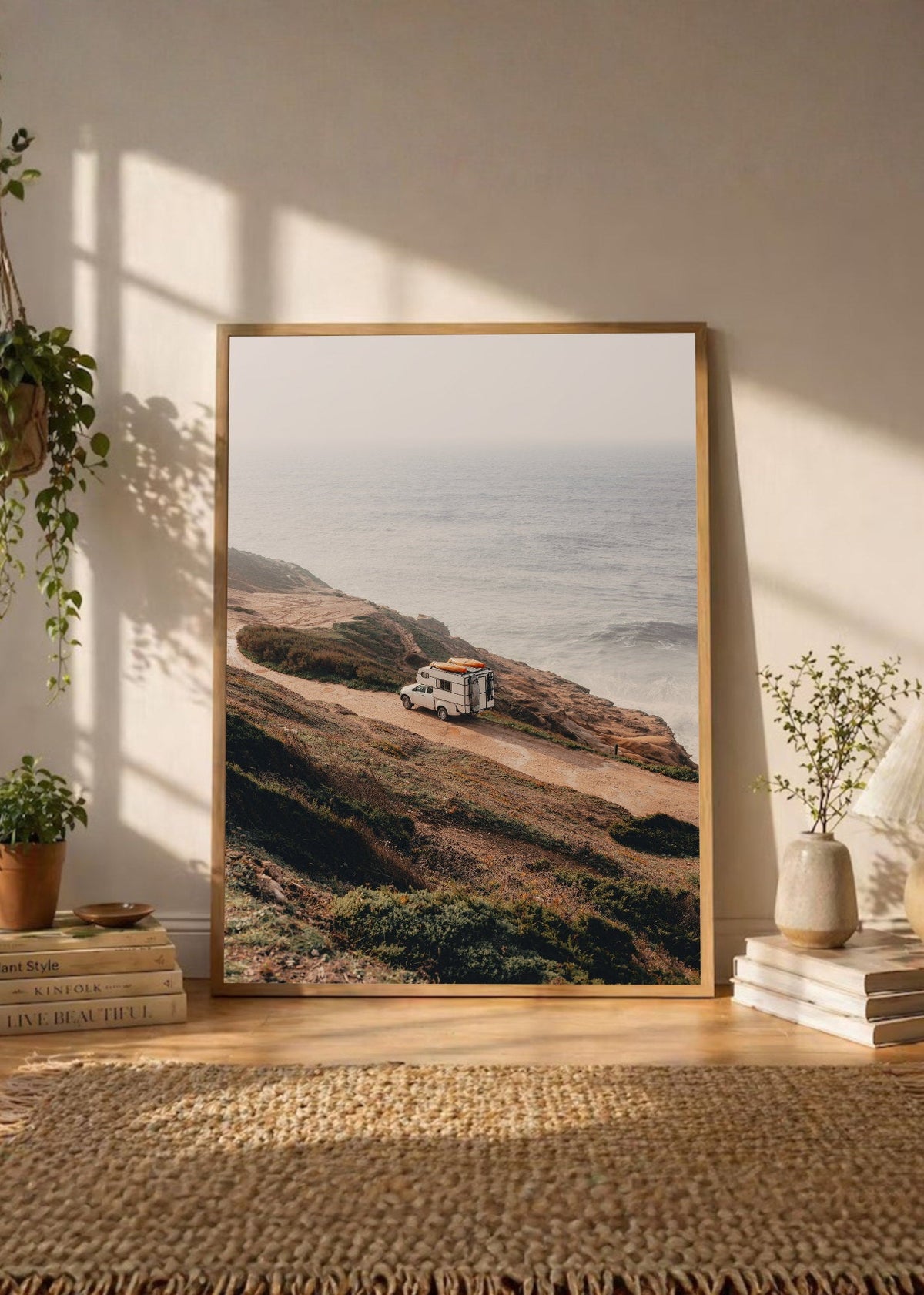 Cuadro Decorativo Playa, Motorhome Acantilado Niebla