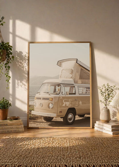 Cuadro Decorativo Playa, Motorhome Blanco Palmeras