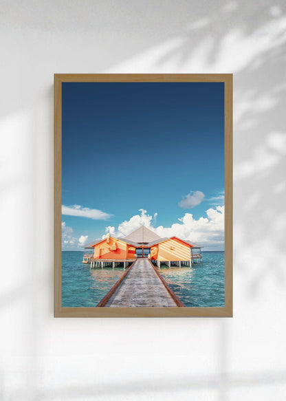 Cuadro Decorativo Playa, Muelle Cabaña Naranja