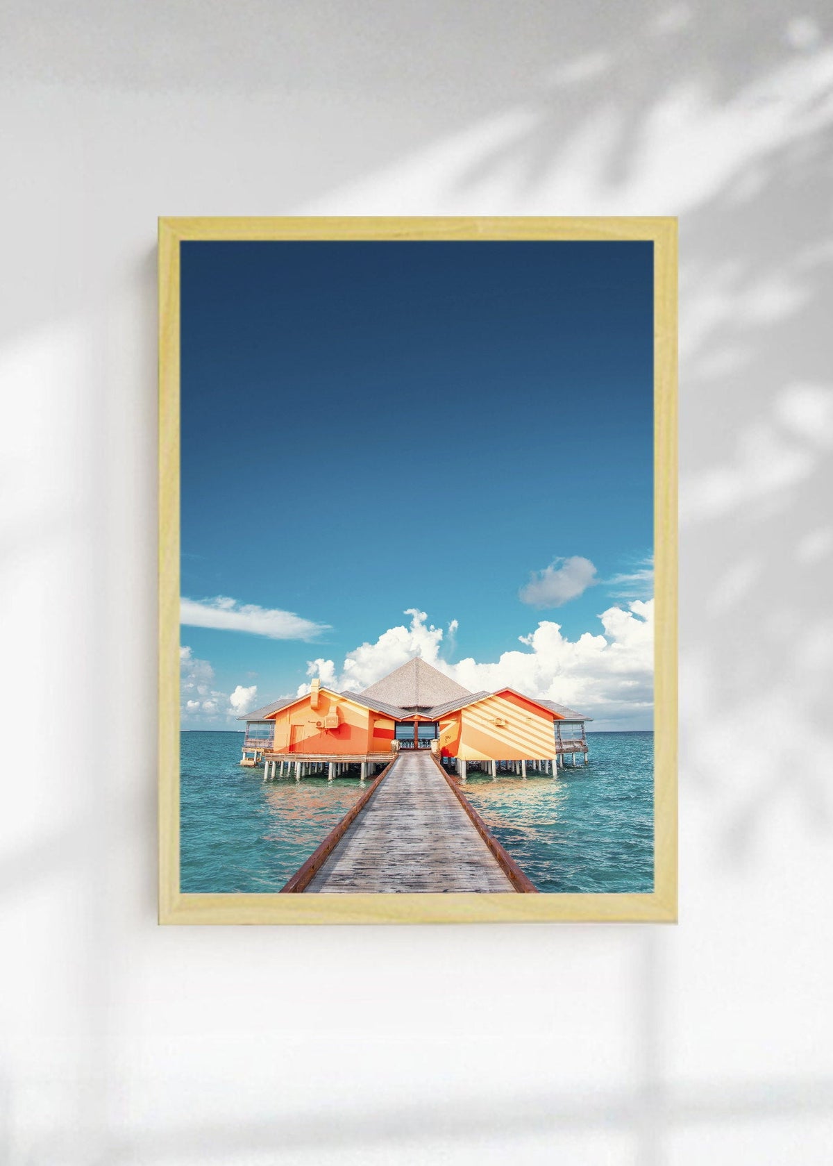 Cuadro Decorativo Playa, Muelle Cabaña Naranja